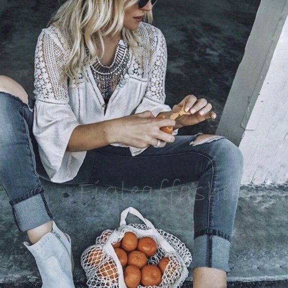 New White Lace Festival Button Front Blouse Top Boho Western Womens Modern Style - Picture 5 of 9